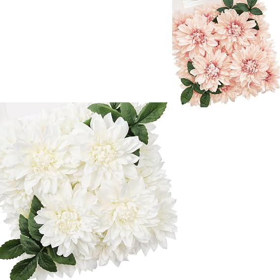 TINGE TIME Artificial Flowers 20pcs Lvory Silk Dahlia and 20pcs Dusty Pink Silk Dahlia for Wedding