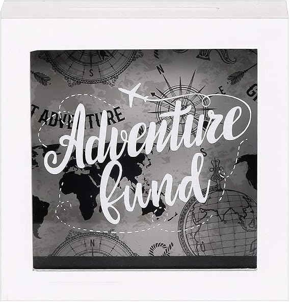 6x6 White Shadow Box Adventure Fund World Map | Wooden money savings box, travel fund memory box, decorative display