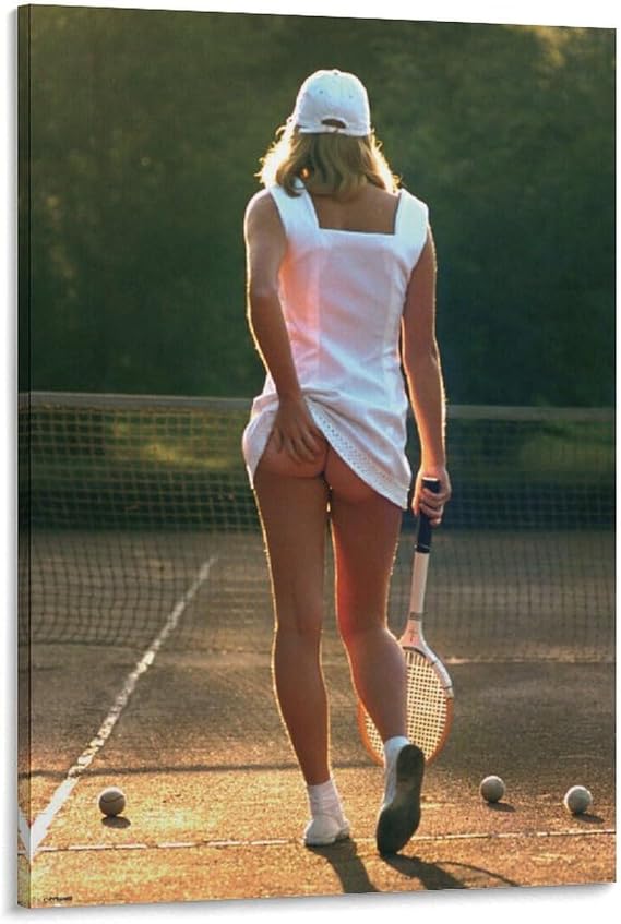 MOJDI Tennis Girl White Dress Racket Bare Bottom Sexy Photograph Wall Art Posters for Room Aesthetic And D Canvas Painting Wall Art Poster for Bedroom Living Room Decor 16x24inch(40x60cm) Frame-style