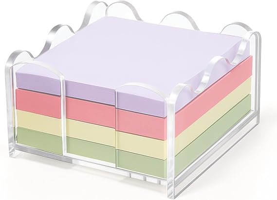AceOrbit 1 Pack Scalloped Acrylic Sticky Note Holder 3x3 Clear | Cute Thick Notepad Dispenser for Office Home Dorm Classroom, Wave Edge Desk Organizer, Holds 3x3 Inch Sticky Notes
