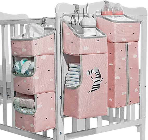 Hanging Diaper Caddy Organizer for Baby Crib - 3-in-1 Diaper Stacker for Changing Table Nursery Organization Storage Holder for Baby Essentials Attachment Portable Combining Clothing