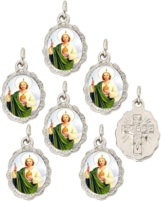 Catholica Shop Religious Wear Silver Tone Small Pendant - Devotional Medals with Assorted Images of Saints, Mary and Jesus. Favors, Keepsake, for Prayer, Faith & Daily Reflection, Pack of 6