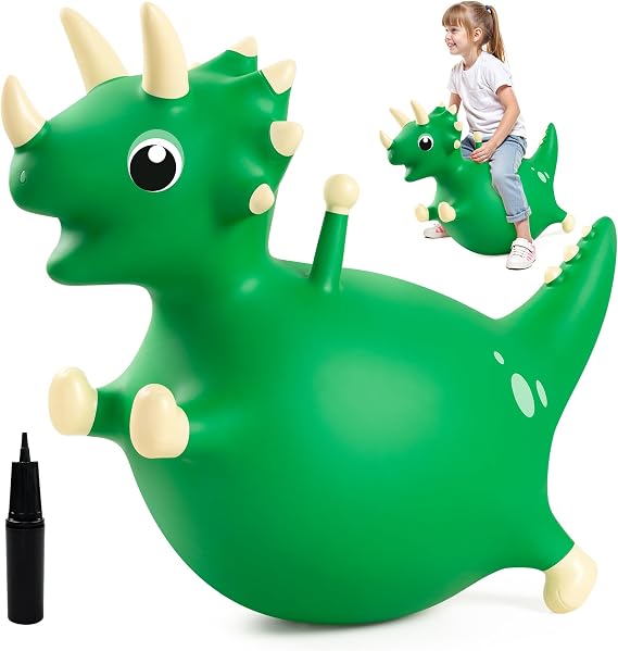 Bouncy Dinosaur Hopping Toy, Bouncy Animals Ride on Horse Hopper, Indoor Outdoor Inflatable Bouncer, Birthday Gifts for Boys Girls 4 5 6 7 8 Years Old Toddler