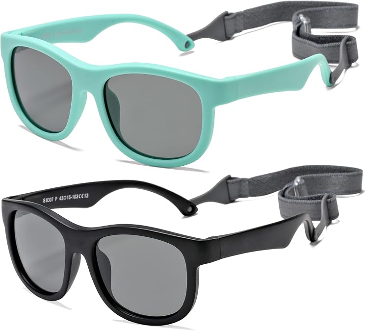 NULOOQ Polarized Baby Sunglasses with Strap for Infant Age 0-24 Months