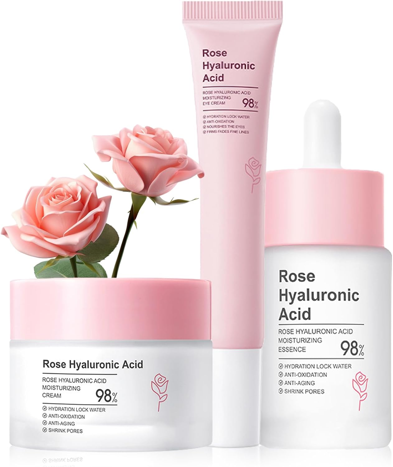 Skin Care Sets & Kits for Teenage Girls, Rose Ingredient Moisturising Skincare Sets, Refreshing Skin Pamper Gifts with Eye Cream-Serum-Cream, Facial Care for All Skin Types 3PCS