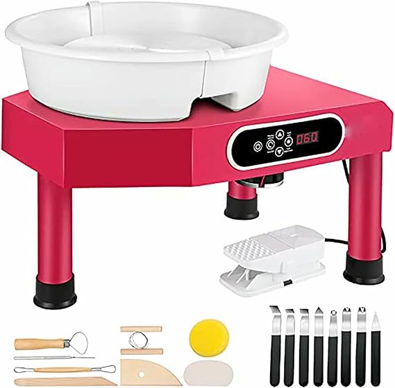 Electric Pottery Wheel, 25cm Heavy Duty Ceramic Forming Machine with Foot Pedal and LCD Touch Screen for Beginners DIY, Ideal for Home and School Pottery Studios
