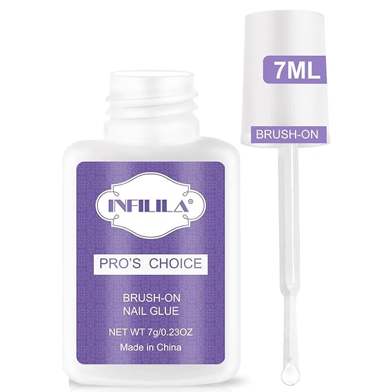NXJ INFILILA Nail Glue, Professional Brush On Nail Glue, Nail Glue for Acylic Nails, Nail Glue for Press On Nails Fasle Nails Fake Nails Tips Glue Adhesive Long Lasting 7ML/0.23OZ | 5-10s Quick Air Dry,Professional Nail Glue,Safe Formula,Long-Lasting Adhesive For Fake Nails/Broken Nails, Home & Salon Use