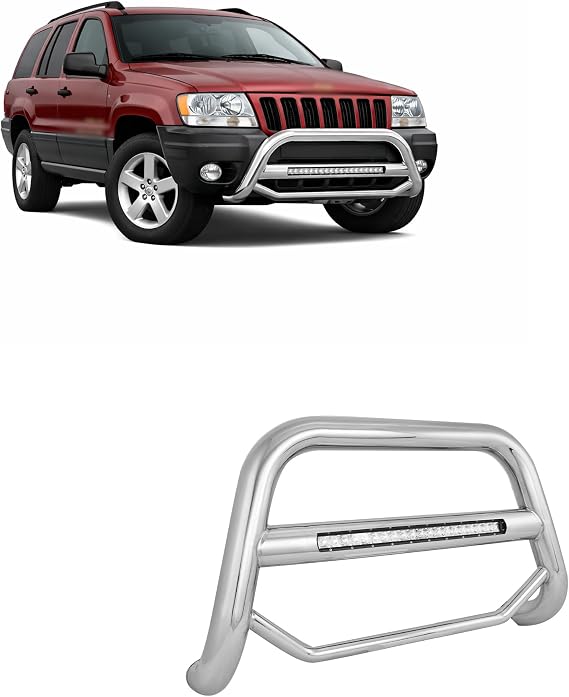 Black Horse MAX Beacon Bull Bar No Skid Plate Stainless Steel Compatible with 1999-2004 Jeep Grand Cherokee-MAB-JEB4001S