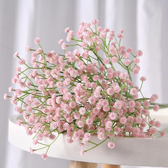 XIYUAN 10 Bundles Artificial Flowers Faux Plants Spring Decoration Baby Breath Flowers Artificial Bulk for Wedding Home DIY Decor Faux Flowers Bouquet (Pink)