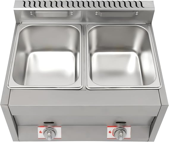 Commercial Gas Deep Fryer, Stainless Steel Deep Fryer, 5.4QT/6L*2 Tank Gas Fryer Dual Frying Machine Countertop with 3 Lids & Adjustable Temperature for Home Kitchen Restaurant