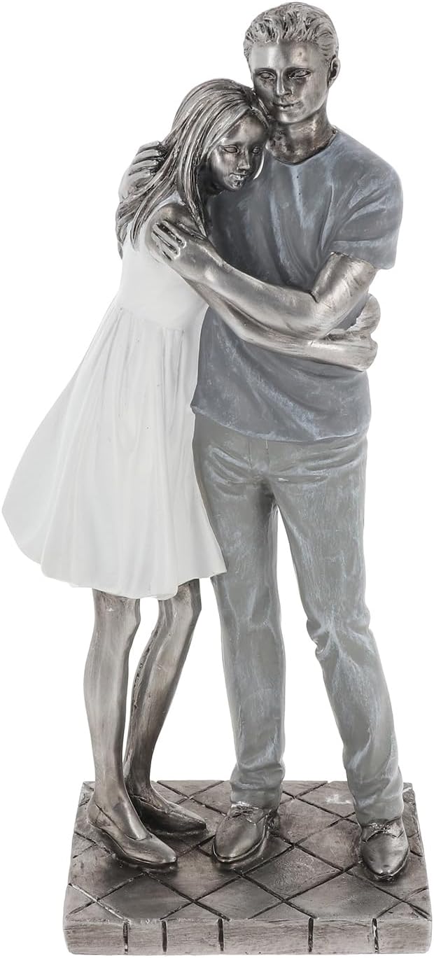 Shudehill Giftware Moonlight Couple Ornament Brushed Silver Metalic Effect - Sitting Thinking, Relaxing, Embracing, Kissing and More Poses Standing Embracing, 340800