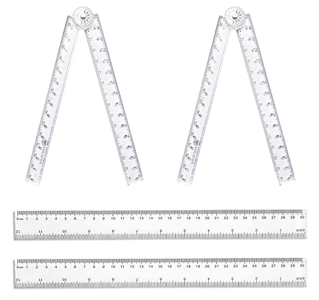 4Pack 30cm Ruler 30cm FoldingRuler and 300 mm Plastic Ruler Multipack Clear 12 Inches Shatter Resistant (4)