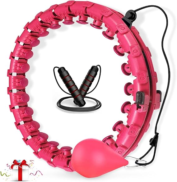 Smart Weighted Hula Hoop + Jump Rope. (Adults Weight Loss. Non-Fall Hoola Hoops with 24 Adjustable Knots 2 in 1 Fitness Workout Essentials)