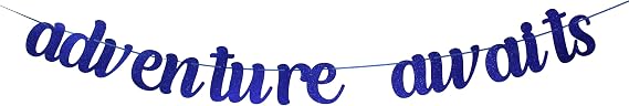 Adventure Awaits Banner, Blue Glitter