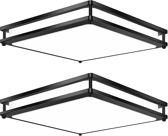 2-Pack 13 Inch Flush Mount LED Ceiling Light Fixtures, 36W 3200 Lumens Black Square Dimmable Ceiling Light, 2700K/3000K/4000K/5000K/6500K Adjustable Modern LED Lights for Bedroom Kitchen Bathroom