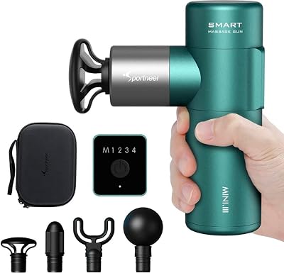 Sportneer Mini Massage Gun, Pocket-Sized LCD Screen Smart Massager Gun, Deep Tissue Electric Back Massager, Portable Percussion Muscle Body Massager Gun, Ultra Small & Quiet