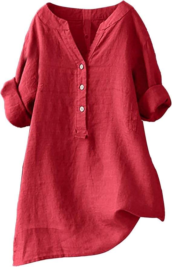 Yinguo Loose Button Shirt Top Stand Solid Color Sleeve Collar Casual Women's Shirt Women's Shirt Womens Mock Neck Long Sleeve Thermal Shirts