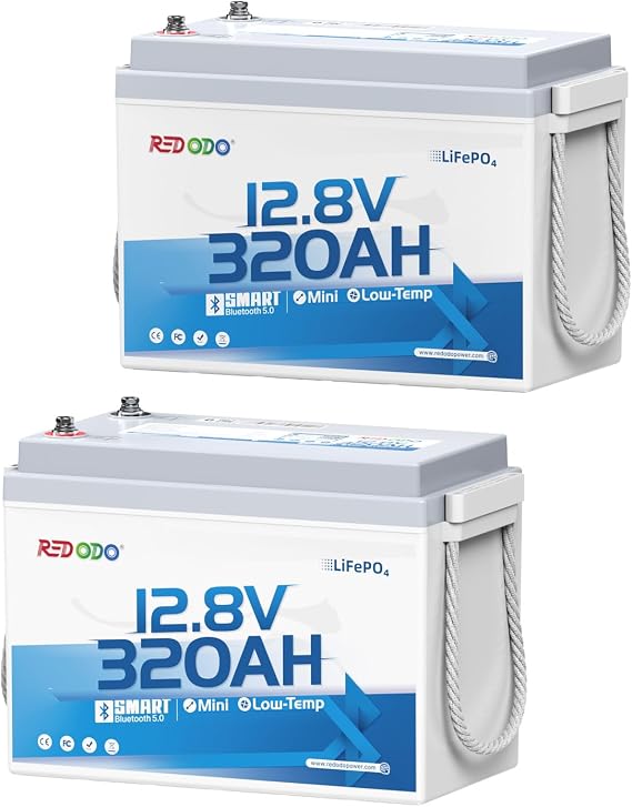 Redodo 2 Pack 12V 320Ah Mini LiFePO4 Battery, for RV, Marine, Off Grid
