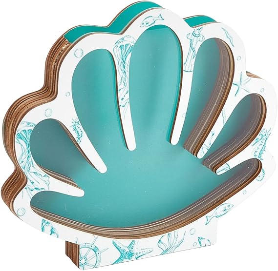Wood Seashell Display Case Shell Shadow Box with Visible Window Wooden 6.97 x 6.1In Turquoise Small Decorative Display Stand Holder for Sea Glass Shark Tooth Beach Jewellery Art DIY Storage