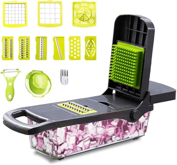 Vegetable Chopper, Pro Onion Chopper, 15 in 1 Multifunctional Food Chopper, Kitchen Vegetable Slicer Dicer Cutter, Veggie Chopper With 8 Blades, Carrot Chopper With Container and Egg Slicer (Black)