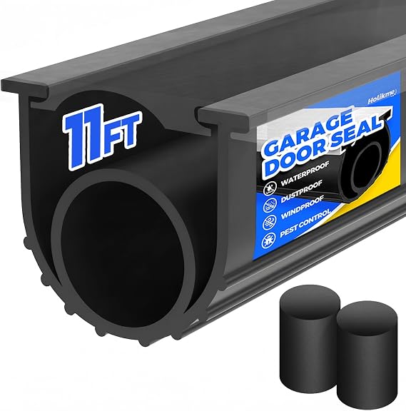 Holikme Garage Door Bottom Seal, EPDM Rubber Weather Stripping Kit Replacement, Threshold Ramps Seal Strip for Winter Freeze & Spring Rain Protection, 5/16 Inch T-End, 3.74 Inch Width (11Ft, Black)