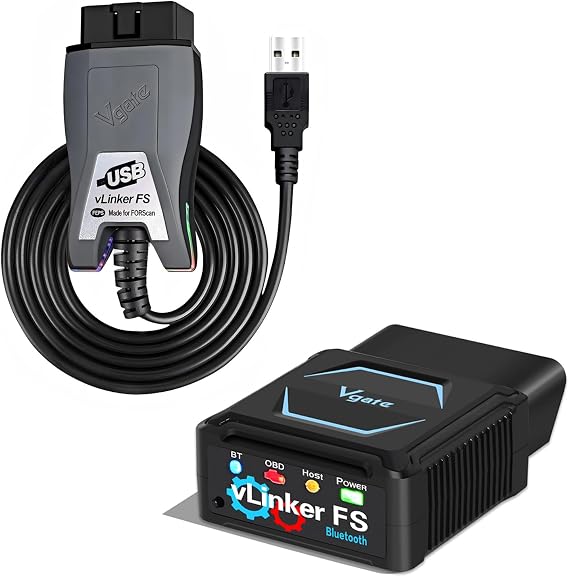 Vgate vLinker FS Bluetooth OBD2 Code Reader & Vgate vLinker FS OBD2 USB Adapter for FORScan
