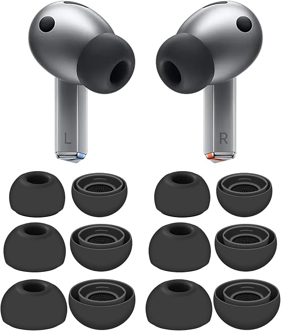 6 Pairs Galaxy Buds 3 Pro Ear Tips Buds Eartips, S/M/L Replacement Soft Silicone Rubber Gel Earbuds Earplug Fit in Case Compatible with Samsung Galaxy Buds 3 Pro/Galaxy Buds 4 Pro - Gray
