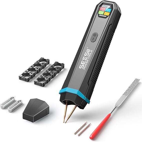 SEESII Battery Spot Welder, Custom Welding Settings, Max 0.15mm Pure Nickel |  with Portable Pen Cap, Clear Color Screen, Pure Copper Tips, 99 Power Levels, for Battery Assembly, Repair & DIY