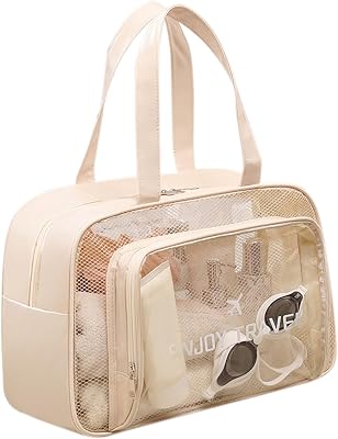 Travel Toiletry Bag for Women and Men, Large Shower Bag for TravelingGym, Clear Beach Tote Waterproof Sandproof Beige