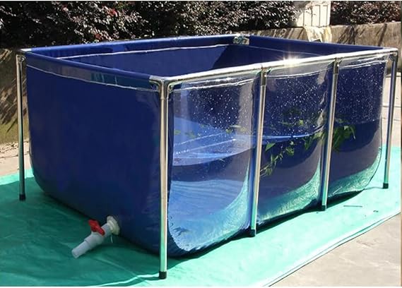 Indoor Free-Standing Aquarium, Flexible PVC Canvas Pond Liners with Steel Frame, Viewing Panel, Cube Breeding Display Water Tank for Garden Farmed Koi, Goldfish (Color : Blue, Size : 19.7x15.8x11.8i