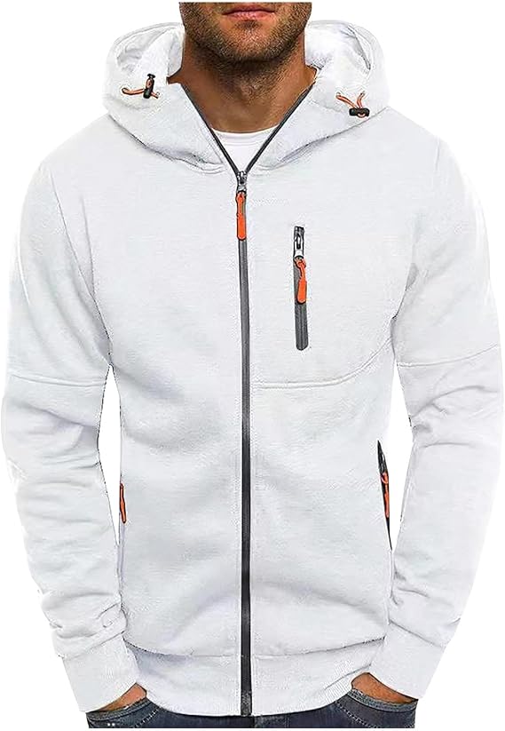Hoodie Men Zip up Pullover Sweatshirts Sale Clearance Patchwork Hooded Jumper Smart Cascual Cardigan Warm Coats Comforty Breathable Autumn Winter Long Sleeve Sportwear with Zipper Pockets