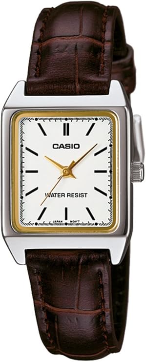 Casio Women Analog Quartz Watch with Leather Strap LTP-V007L-7, Brown/White, Strap.
