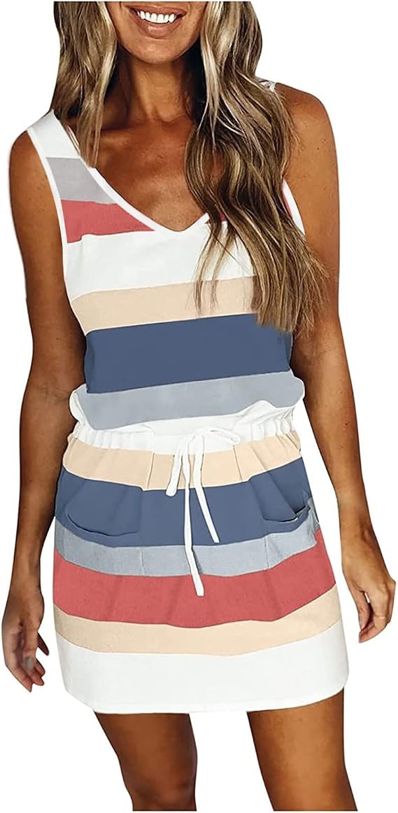 LRMQS Beach Dresses for Women 2025 Vacation Short Casual Summer Dresses Pockets Hawaiian Spring Beach Coverups Tank Dress