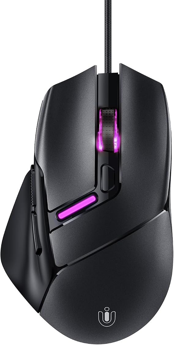 Uineer Wired Gaming Mouse, 7200 DPI, 6 Programmable Buttons, RGB Lighting