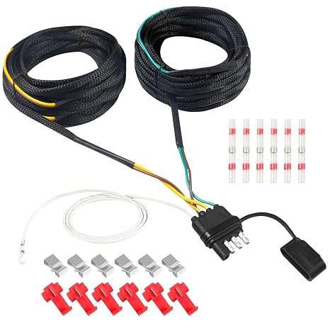 30FT 4 Pin 5 Wire Trailer Wiring Harness Kit,18AWG Pure Copper Wires with Tinned Ends to Prevent Corrosion, for Connection of Tail/Brake Lights and Turn Signals (30FT)