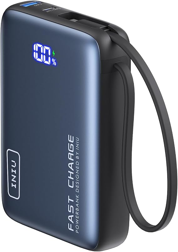 INIU Portable Charger, 20000mAh 20W Power Bank with Built-in USB-C Cable, Portable Phone Charger for iPhone 15/14/13/12/11, Samsung S22/S21, Google, AirPods, iPad, etc.