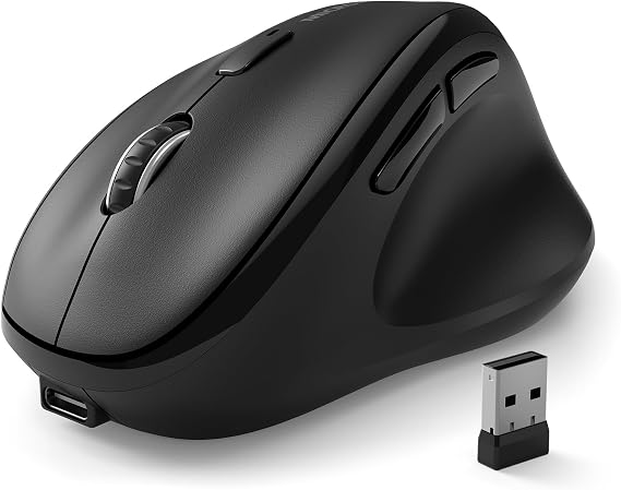 Bluetooth Wireless Mouse Ergonomic Vertical for Laptop Computer Macbook iPad Tablet Rechargeable Silent Click USB Carpal Tunnel Right Hand Compatible with Windows iOS Mac OS Android Black