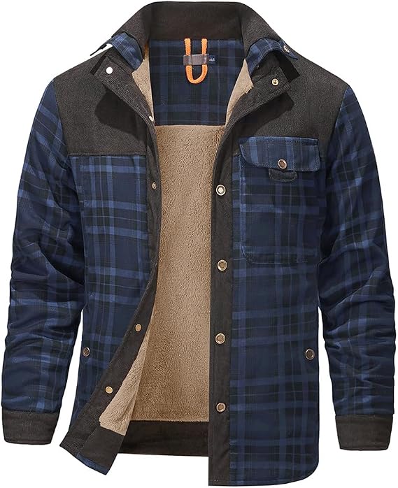 Maylrvjv Men's Long Sleeve Plaid Button Down Shirts Jacket Flannel Lined Outdoor Casual Coat