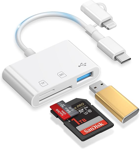 SD Card Reader for iPhone, Lightning & USB-C Dual Connectors | Micro SD Adapter for iPhone 17/16/15/14/13, Compatible with iPad/MacBook, Plug & Play