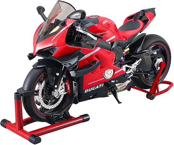 1/7 Motorcycle Model, Alloy Dynamic V4 Top Edition Simulation Motorcycle with Ignition System and Smoke Spray, Idea Gift for High Speed Bike Lovers