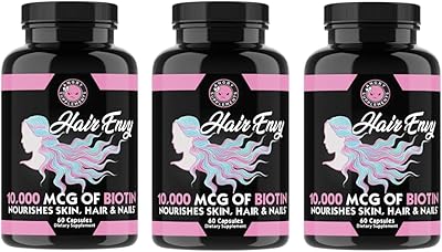 Angry Supplements Hair Envy 10,000 mcg Biotin  Keratin, Grow  Hydrate Hair, Strengthen Thicken Nails, Clear & Nourish Skin Help Damaged Thinning Hair, 3-Bottles