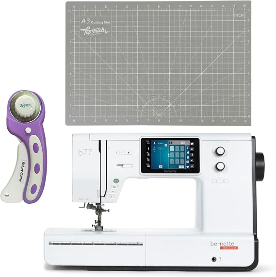 Bernette B77 Sewing and Quilting Machine | Touchscreen Control with Multiple Stitch Options | Includes 1218 Cutting Mat and Purple Rotary Cutter