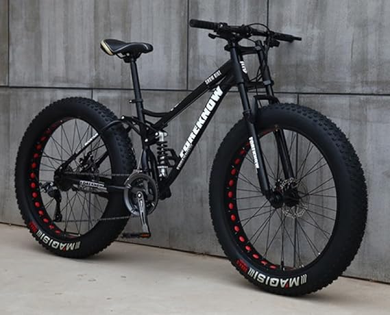 Mountain Bike 24/26" Adult Fat Tire Bike 21 Speed Bike Carbon Steel Frame Double Full Suspension Double Disc Brake B,24in