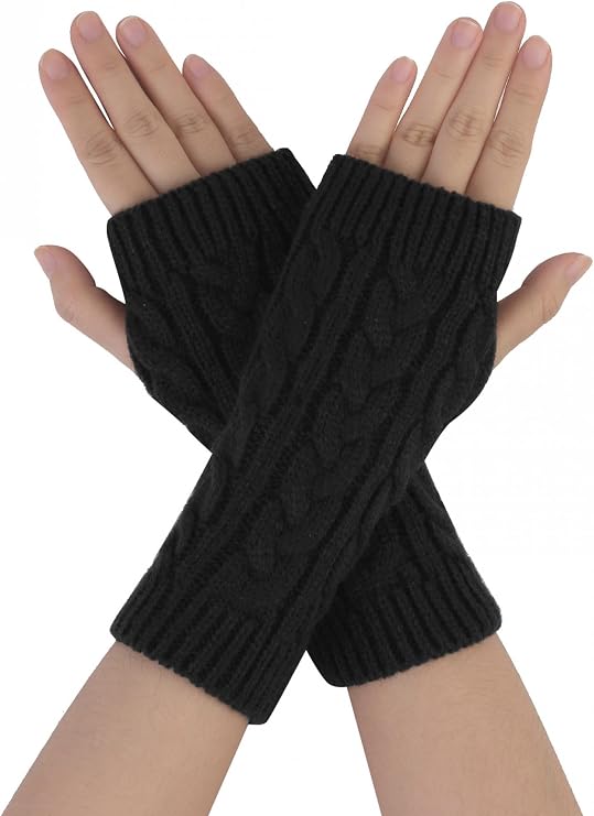 Allegra K Women's Ribbed Wrist Arm Warmers Stretchy Cable Knitted Fingerless Gloves
