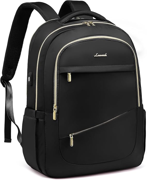 LOVEVOOK Laptop Backpack for Women, 17 Inch Black Business Travel Backpacks with USB Port, Water Resistant Work Teacher Computer Bag, Stylish Daypack