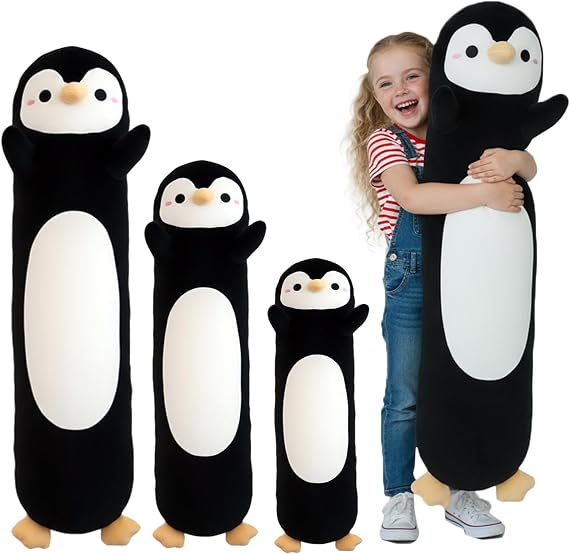Kekeso Penguin Plush, Long Penguin Plush Pillow Ultra Soft Huggable Stuffed Animal Body Pillow for Kids Adults (Black, 60cm/23.62in)