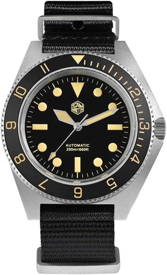 San Martin NH35 Automatic Mechanical Stainless Steel Dive Watch Sapphire Crystal Glass Waterproof Luminous Watches SN0123-G (Black)