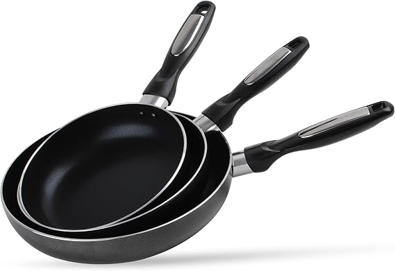 Alpine Cuisine 3-Piece Nonstick Frying Pan Set, Gray, 10-Inch, Nonstick Coating, Stay Cool Handle, Dishwasher Safe