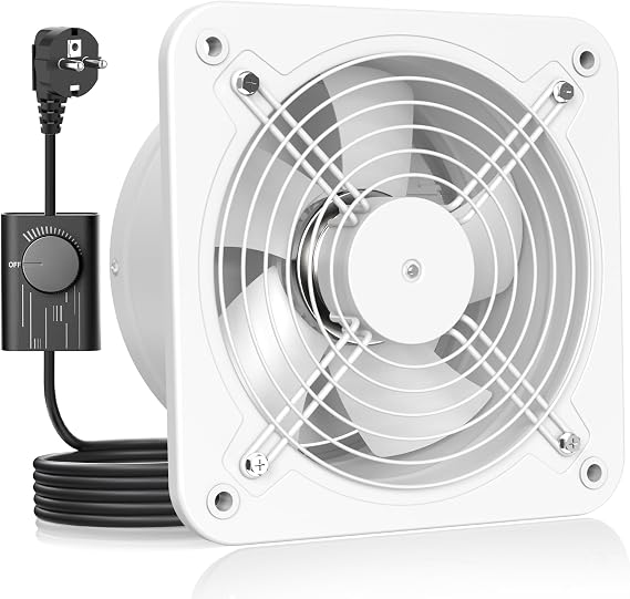 HG Power Suction Fan 250 mm 1680 m3/h Silent Bathroom Fan with Non-Return Valve, Speed Controller, Plug, Industrial Extractor 74.5 W for Kitchen Garage Basement, White