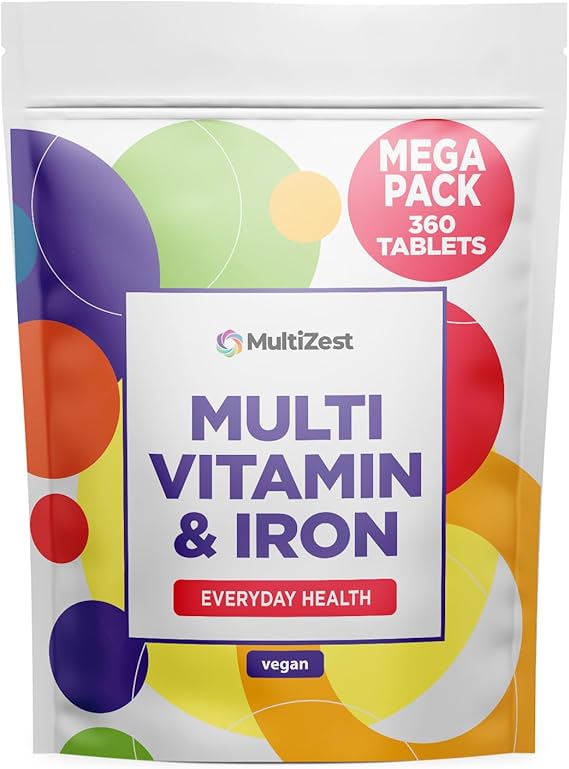 Multivitamin and Iron Tablets 360 Pouch | Vegan Supplement for Man and Woman | Made in th UK | MultiZest